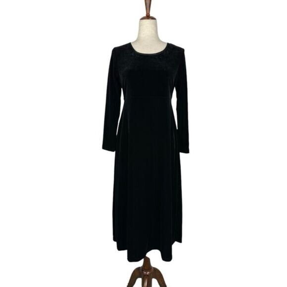 Vintage Dresses & Skirts - Vintage CDC Petites Dress Size 8 Black Velvet Whimsigoth Witchy 90s Modest
